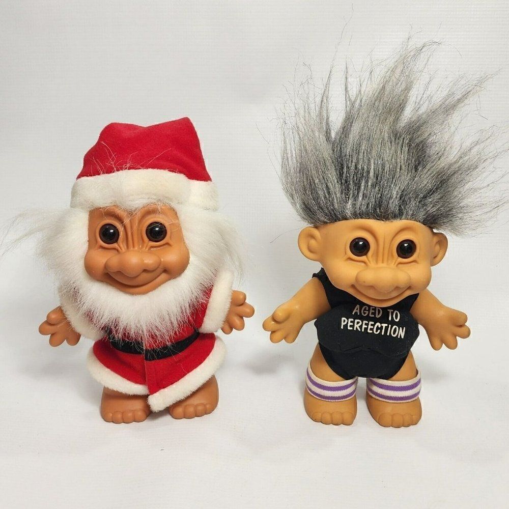 2 Vintage 8" Russ Troll Santa Claus Christmas & Aged to Perfection Figures Dolls